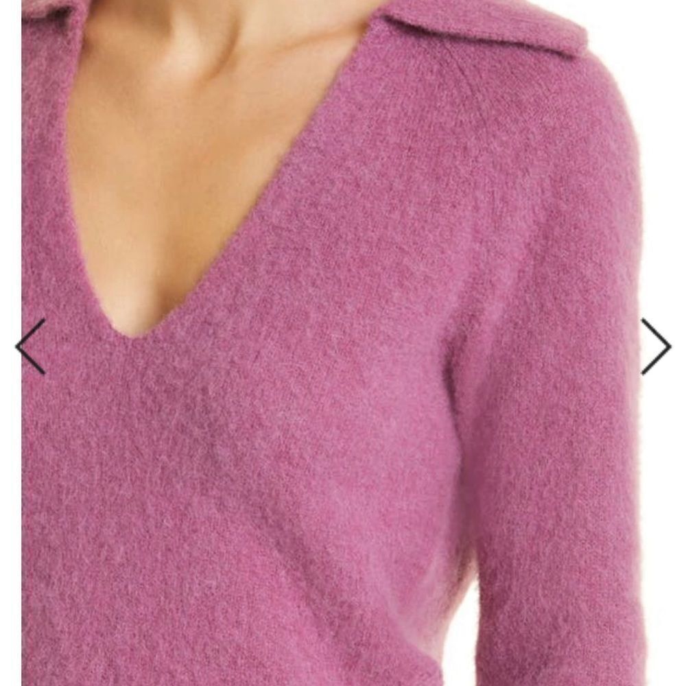 Brushed V-Neck Polo Alpaca & Wool-Blend Sweater Size L NWOT